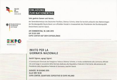 Einladung an das Einheitskomitee zum Nationentag auf der Expo 2015 in Mailand