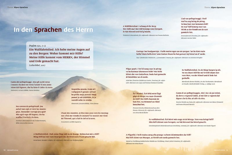 S. 24-25 Berg-Psalm in 15 Minderheitensprachen, aus "alpinwelt"-Ausgabe 03/2019