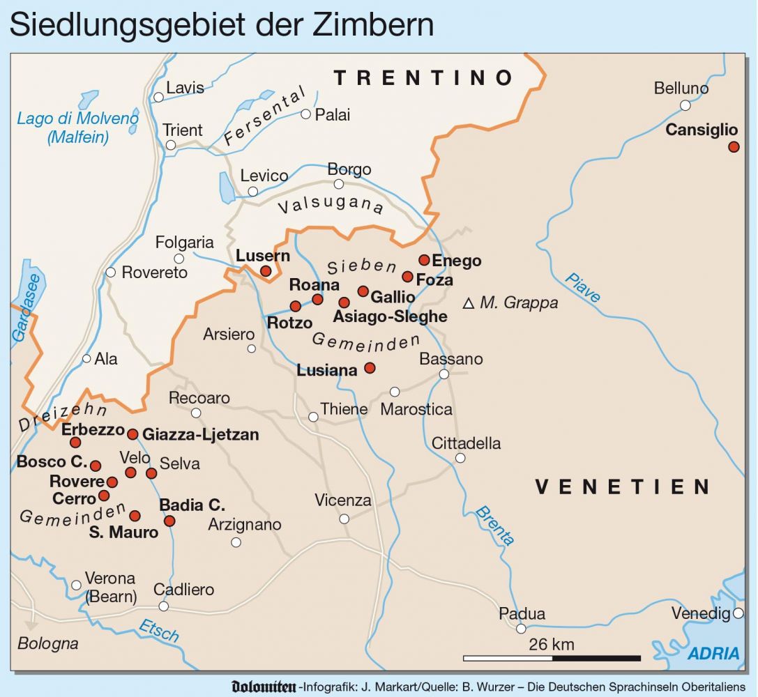 Grafik: Siedlungsgebiet der Zimbern