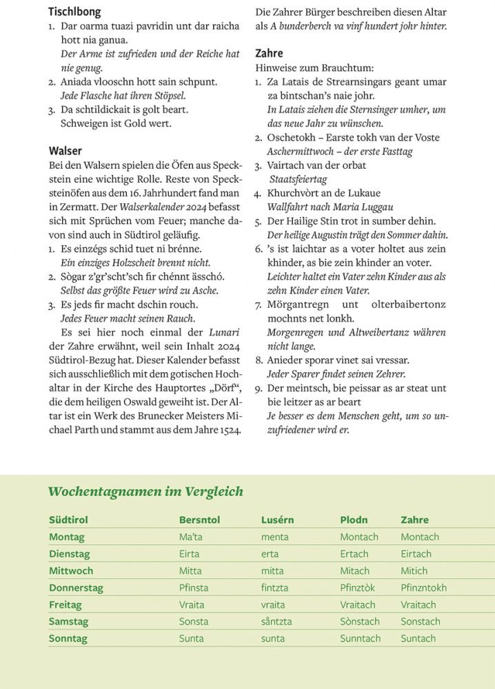 Über „Cholendar“, „Mörze“, „eirta“ und „bunderberk“