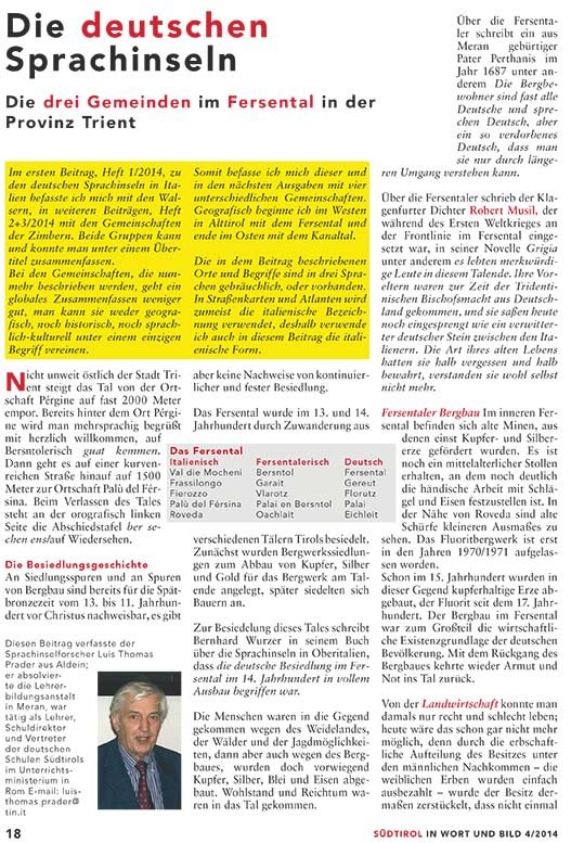 Aus "Südtirol - in Wort und Bild" - Beitrag über das Fersental