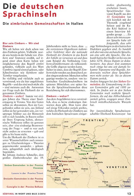 Aus "Südtirol - in Wort und Bild" - Beitrag über die 7 Gemeinden, Lusern und Cansilien